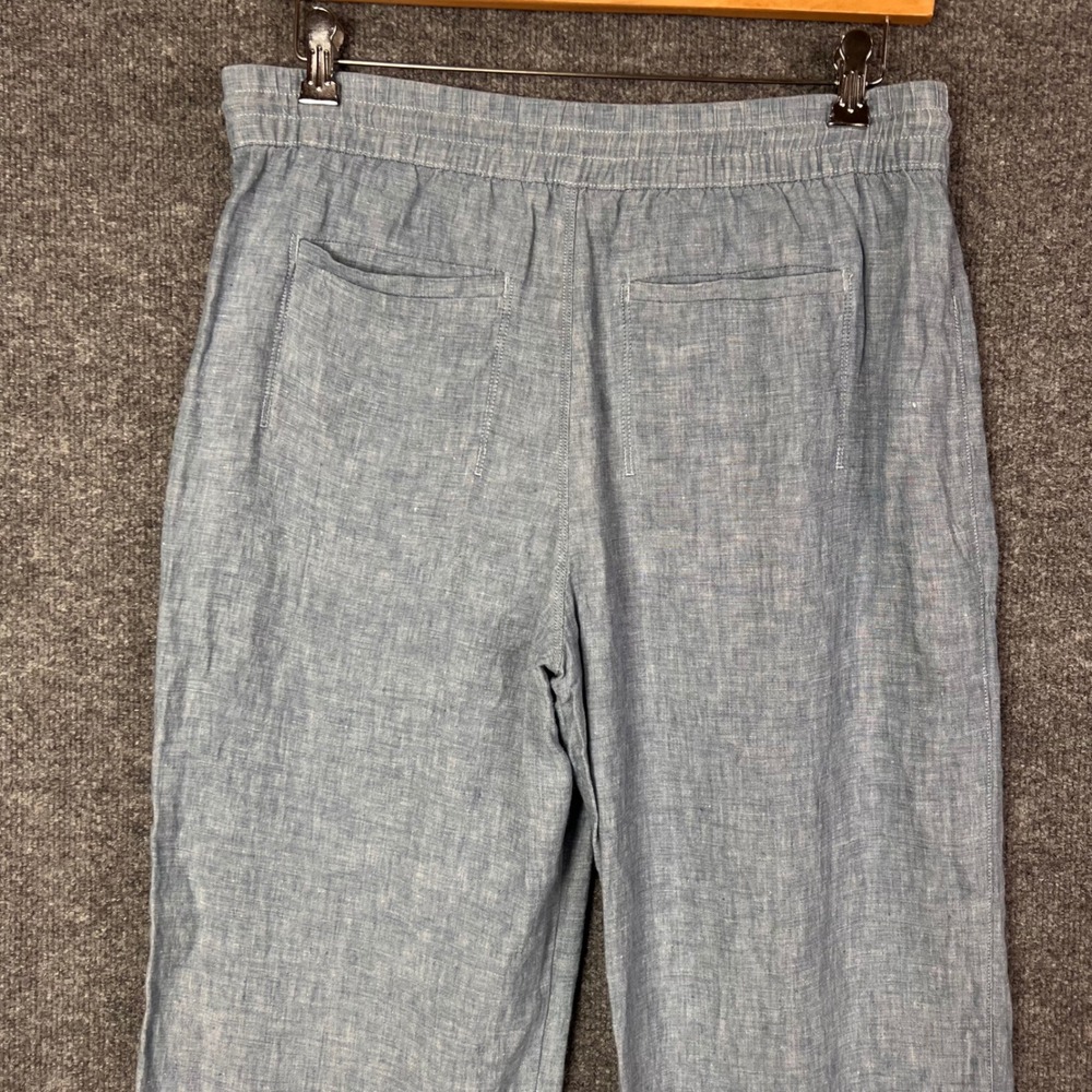 Athleta 100% Linen Pants 10 Blue Drawstring Elastic Waist Split - Picture 4 of 10
